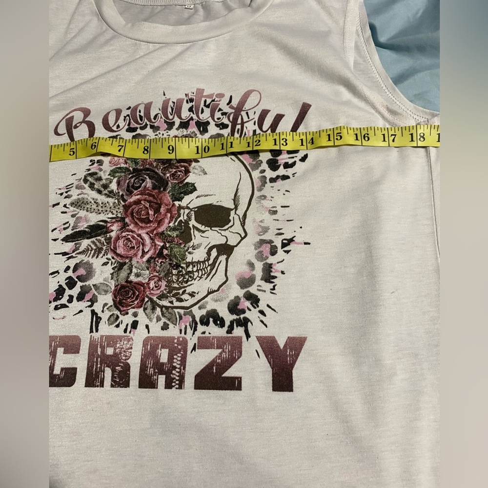 ❤️😍Boutique You Are Beautiful Graphic Skull Flower White Muscle Tee Shirt - Picture 4 of 5